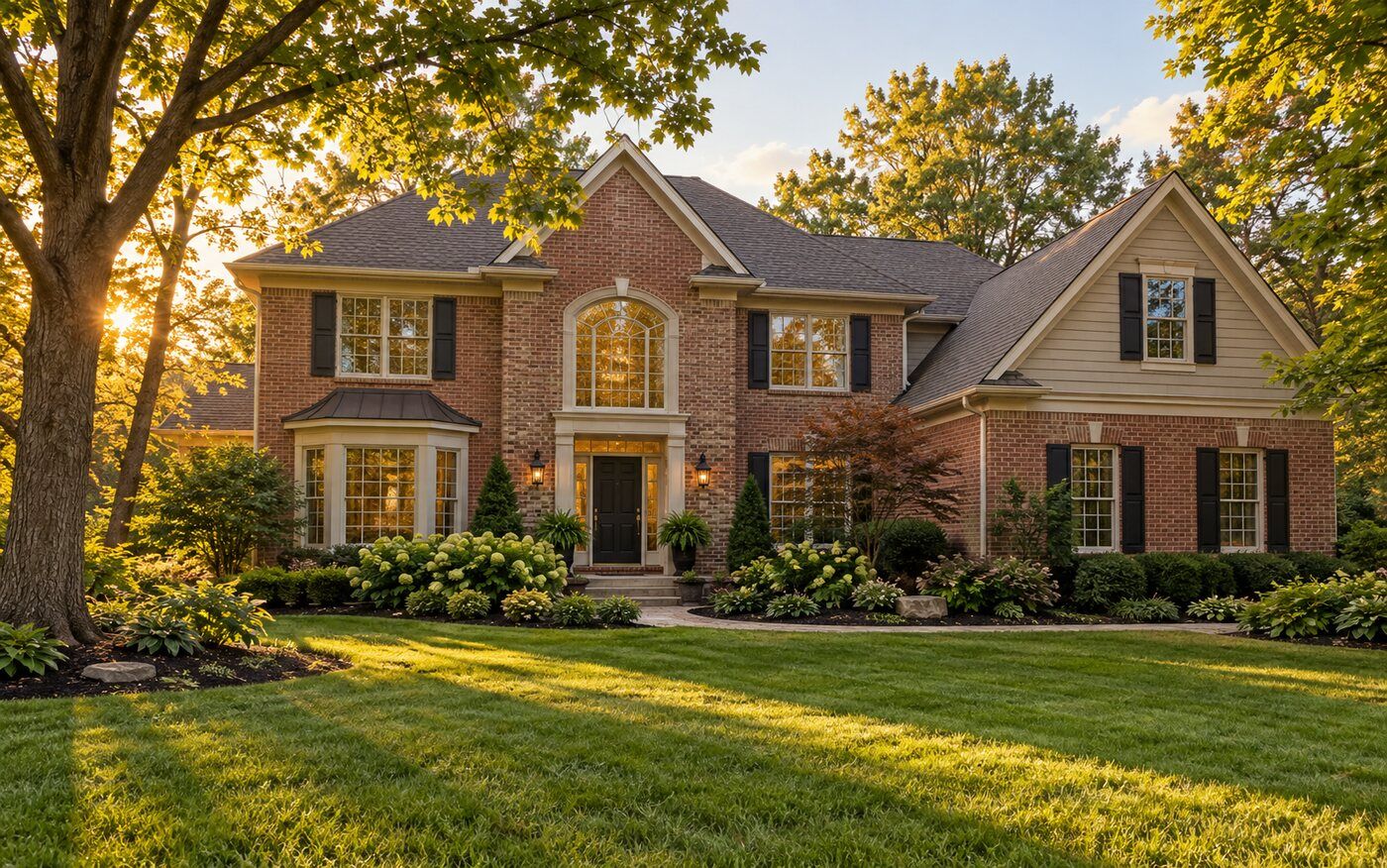 Brick home with mature trees