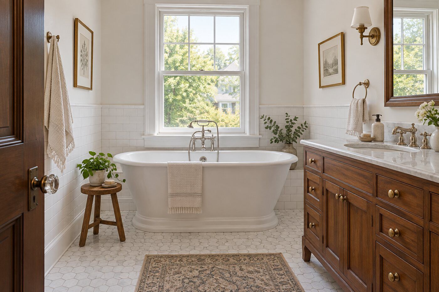 Classic bathroom with freestanding tub