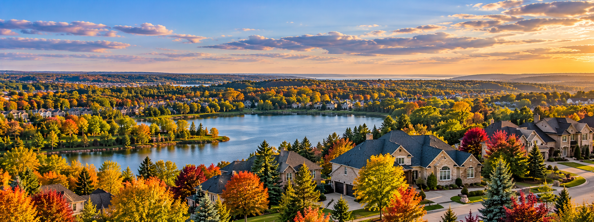 Autumn Lakeside Suburban Sunset