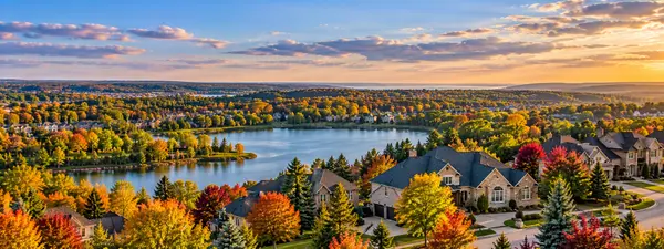 Autumn Lakeside Suburban Sunset