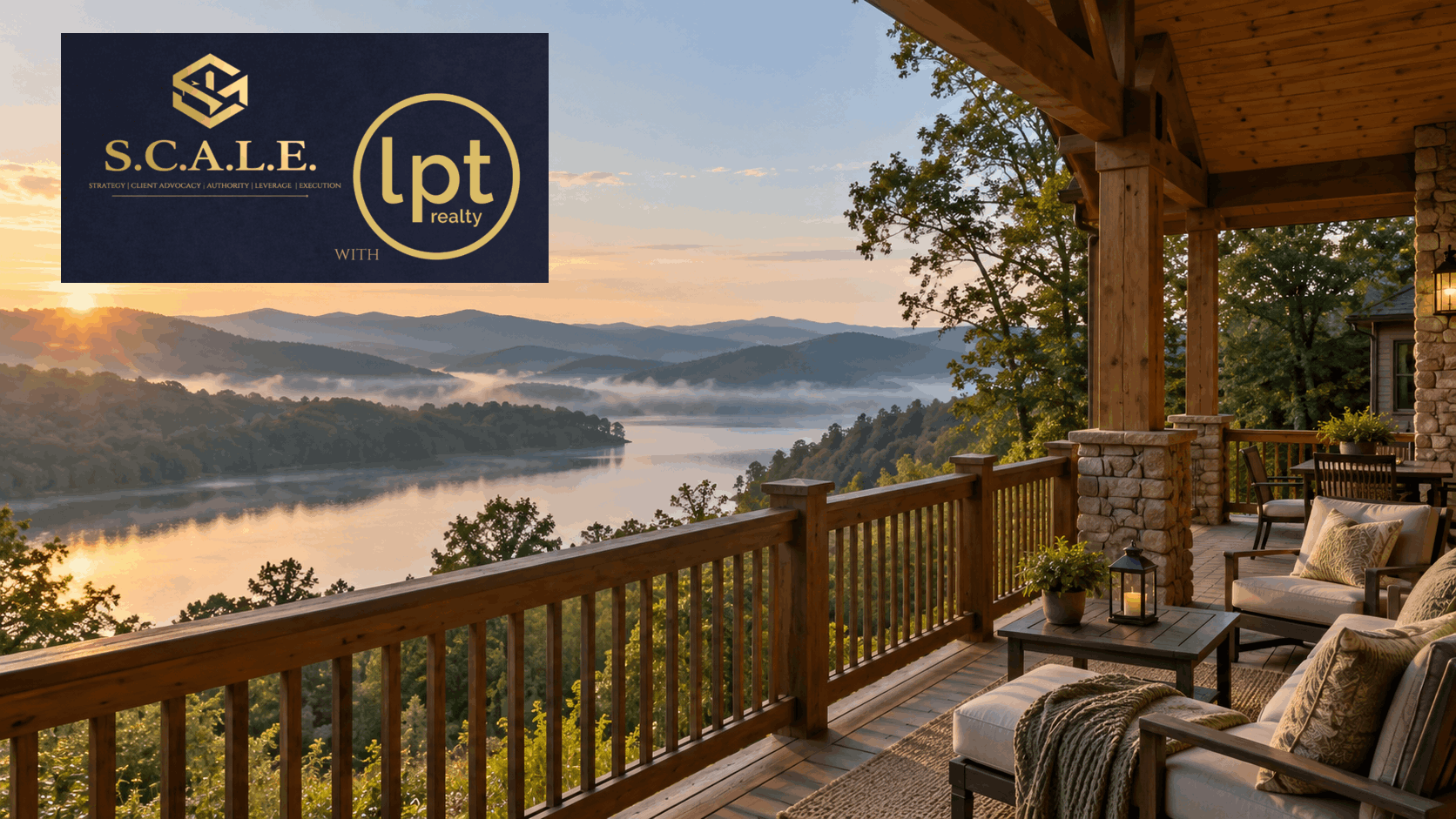 Smoky Mountain vacation rental deck overlooking the mountains at sunrise