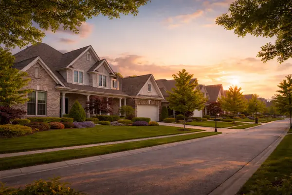 Serene sunset over suburban homes