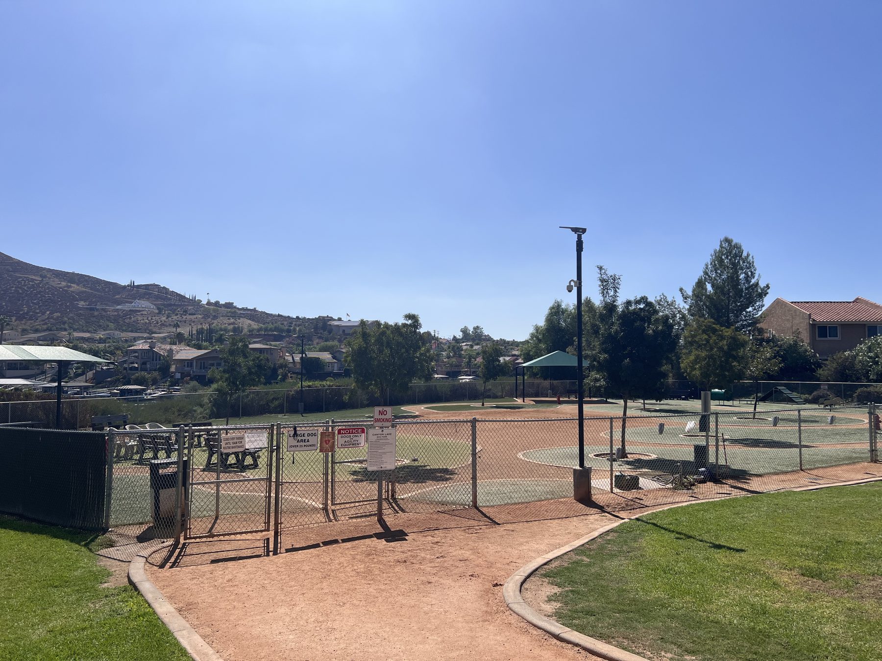The fenced dog park at East Port in Canyon Lake, California.