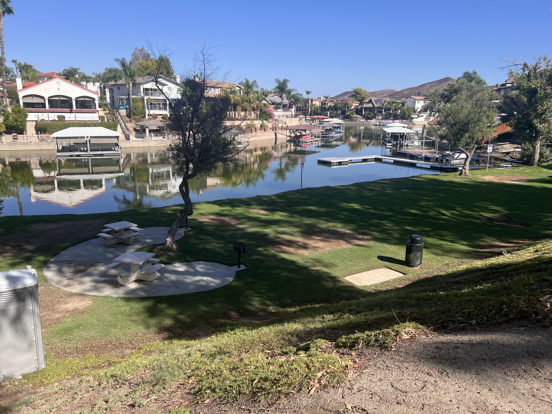 A quiet cove at Canyon Lake where waterfront homes have their own private docks.