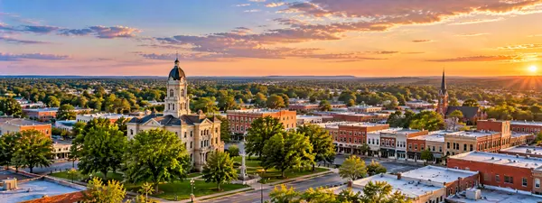 Golden Sunset Over Historic Courthouse Square