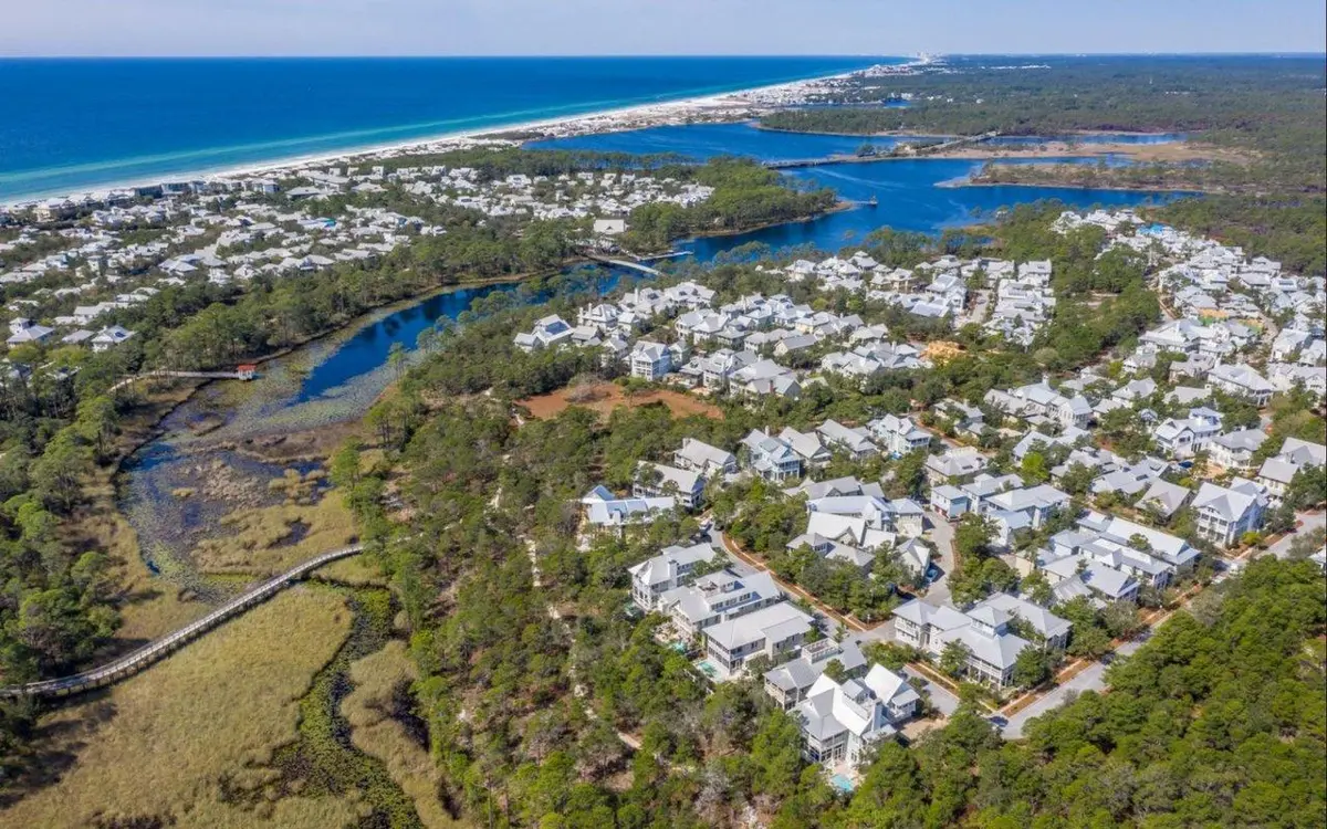 Coastal dune lake and natural shoreline scenery in Santa Rosa Beach, Florida.
