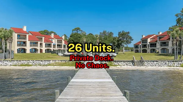 feature image of Safe Harbor Village in Navarre, FL. Affordable Waterfront Condo Living Without the Beach Crowds