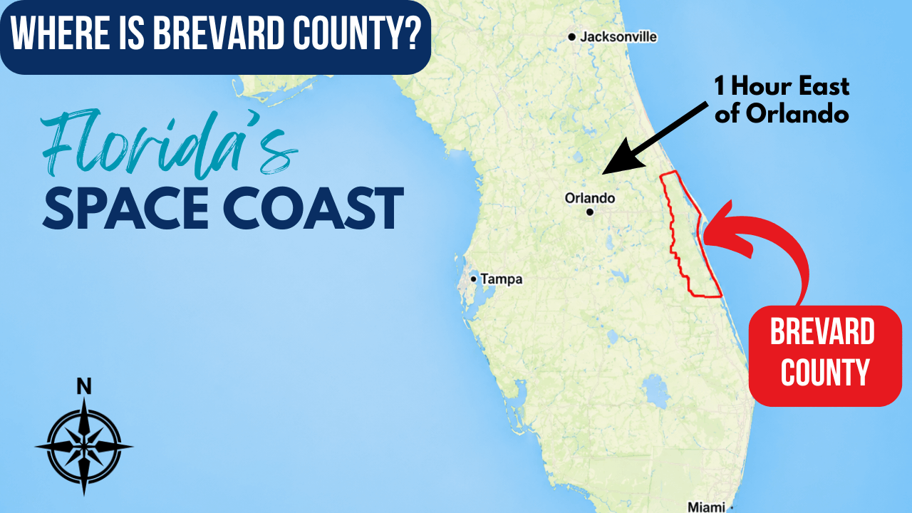 Map of Florida showing where Brevard County is located.