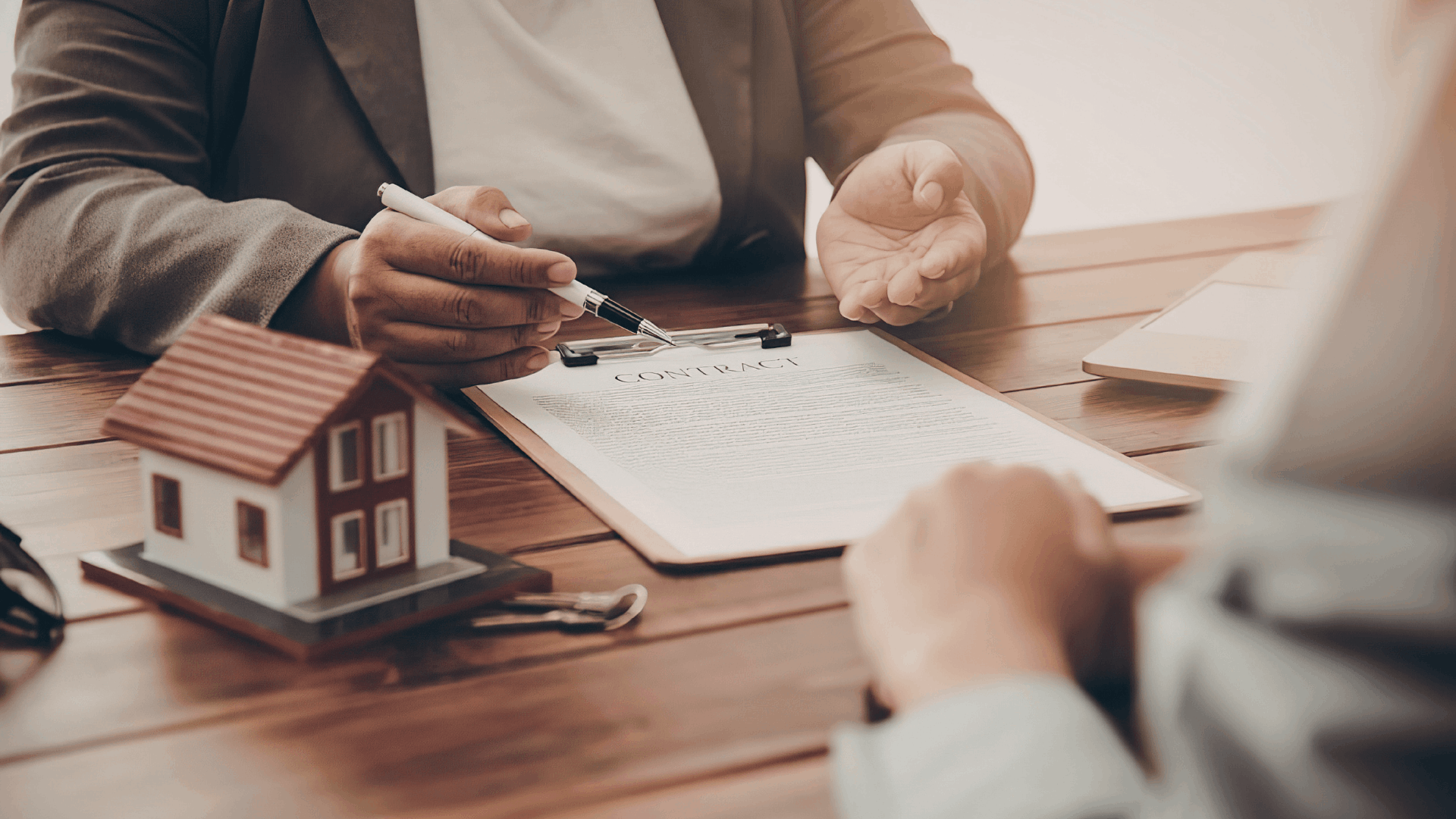 a person holding a pen and looking at a document on a clipboard
