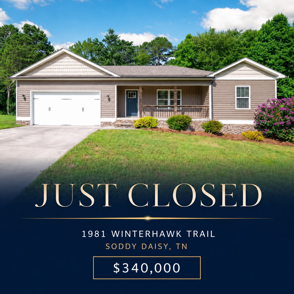 One-level ranch home exterior at 1981 Winterhawk Trail in Soddy Daisy, TN