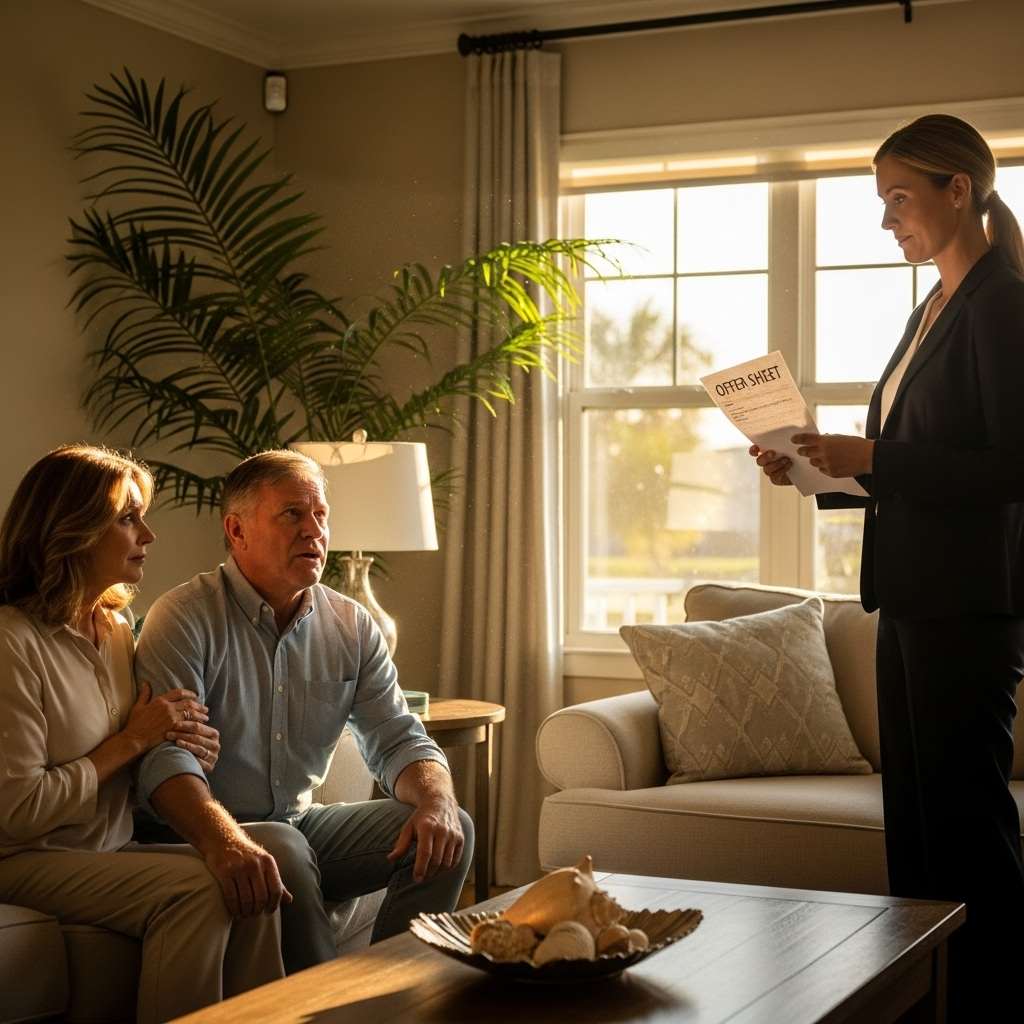 sellers speaking with agent on a low offer