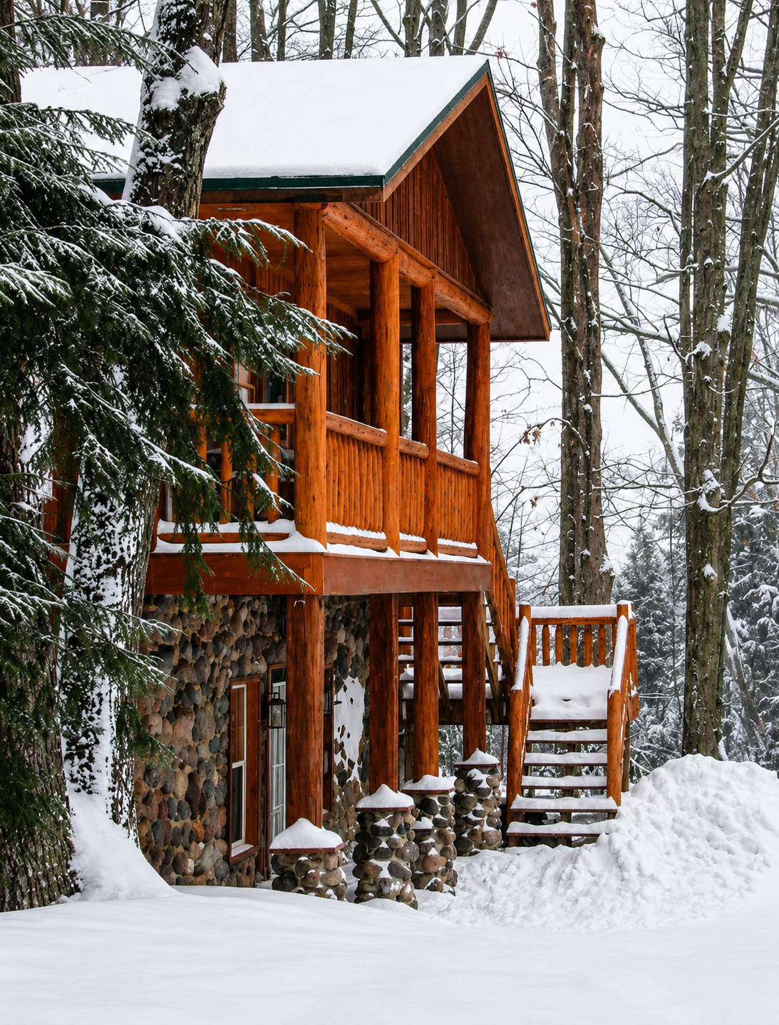 Snow on a log cabin in Tennessee 