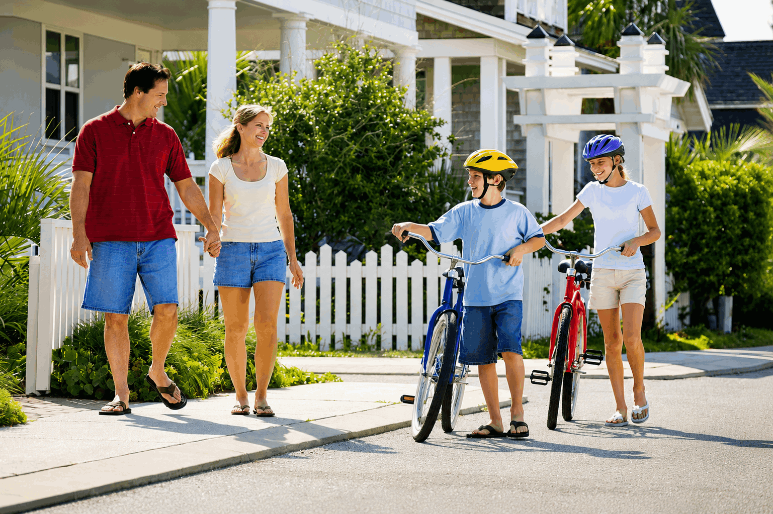 family enjoying a walk in a Tennessee neighborhood