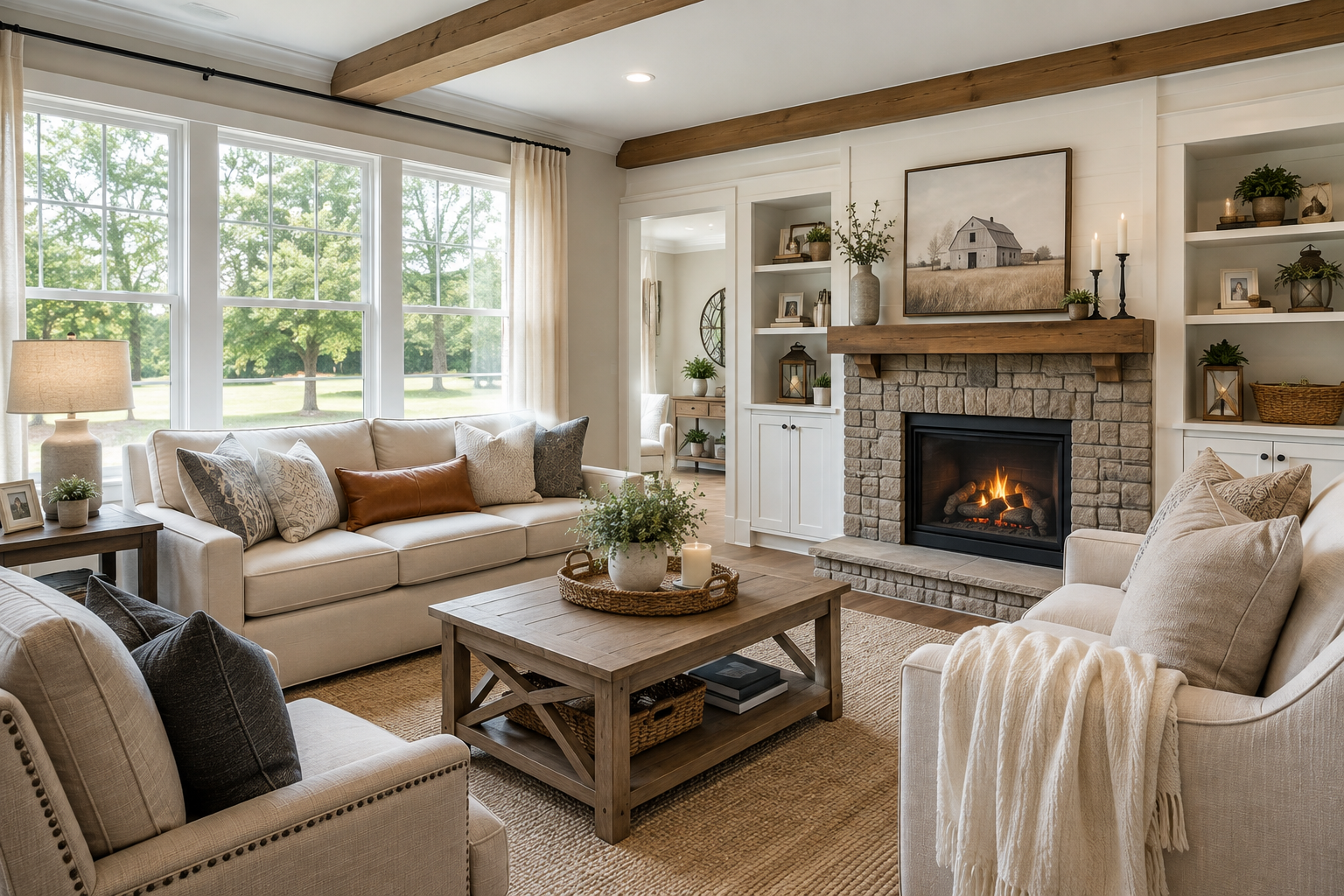 Cozy living room with farmhouse feel 