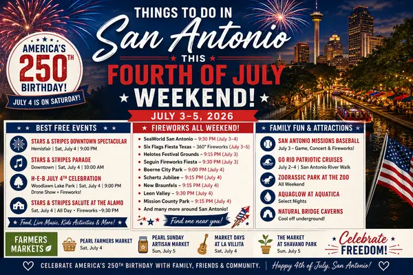 Things to Do in San Antonio This Fourth of July Weekend (July 3–5, 2026) | Fireworks, Parades & Family Events