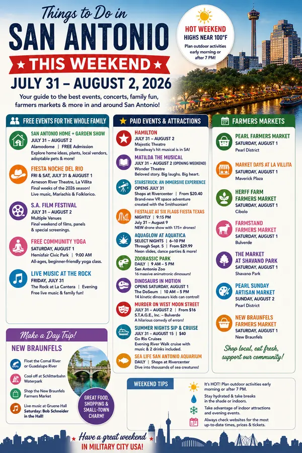 Things to Do in San Antonio This Weekend (July 31–August 2, 2026) | Free Family Events & Summer Fun