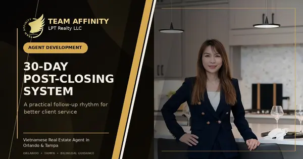 Julie Phan and Team Affinity branding for a 30-day real estate post-closing follow-up system
