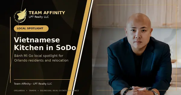 Team Affinity local spotlight graphic for Bánh Mì Go Vietnamese kitchen and café in Orlando's SoDo District