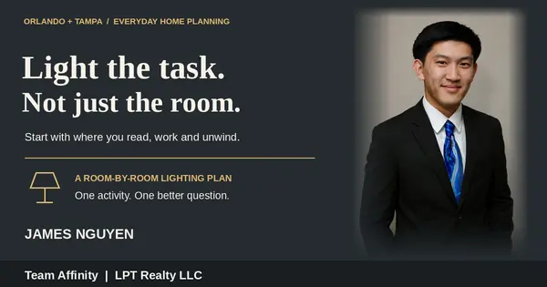 James Nguyen with a room lighting plan for Orlando and Tampa. Team Affinity | LPT Realty LLC.