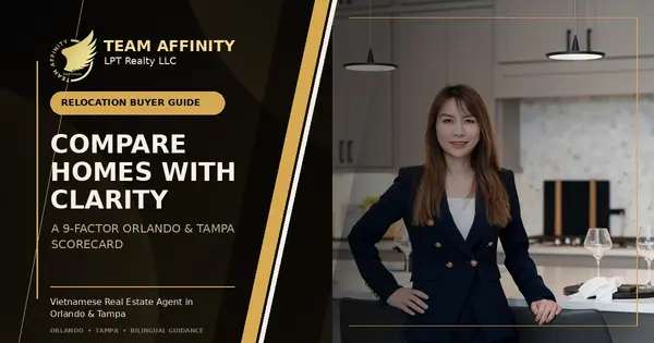 Julie Phan presents a nine-factor home comparison scorecard for Orlando and Tampa buyers