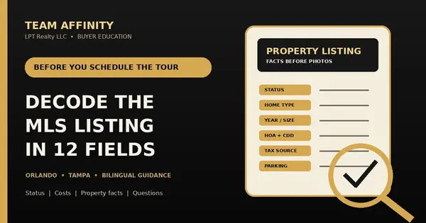 Team Affinity Florida MLS listing decoder showing 12 fields buyers should review before a home tour