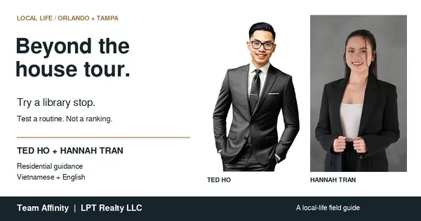 Ted Ho and Hannah Tran: a library stop for your Orlando or Tampa routine. Team Affinity | LPT Realty LLC.