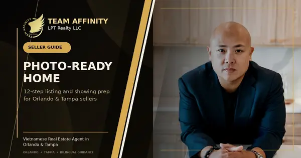 Phat Nguyen and Team Affinity listing photo and showing prep guide for Orlando and Tampa sellers