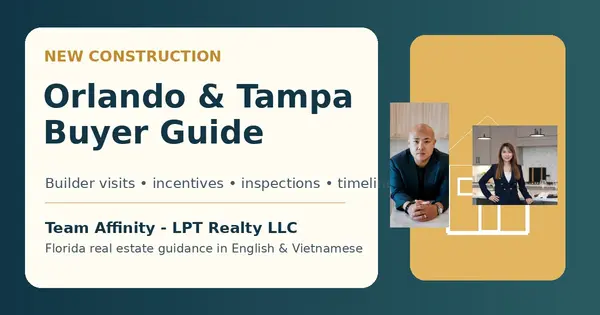 Branded Team Affinity guide graphic for new construction buyers in Orlando and Tampa, Florida