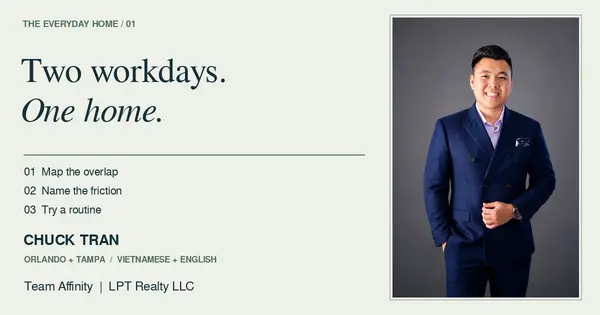 Chuck Tran with an original home-planning editorial, Team Affinity, LPT Realty LLC.