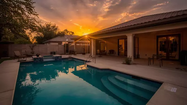 San Antonio backyard home with pool at sunset – The Hub Realty Group powered by LPT Realty