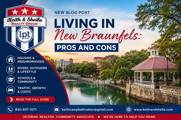 feature image of Living in New Braunfels TX: Pros and Cons (2026 Guide)