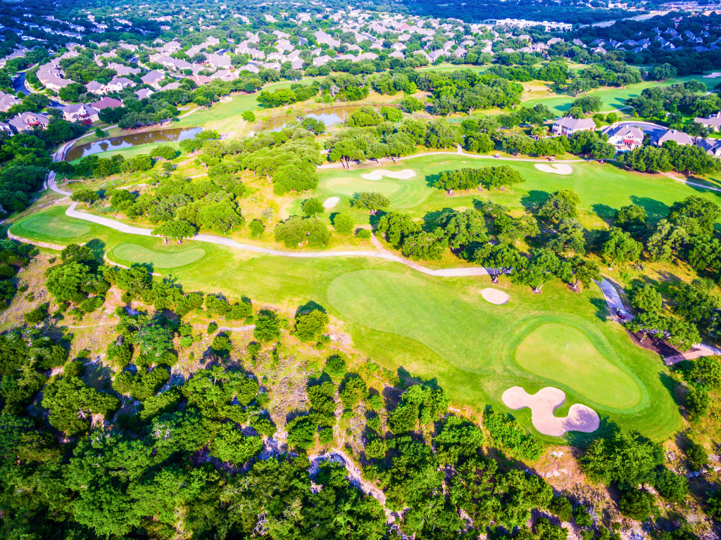 Aerial view of Berry Creek neighborhood in Georgetown, Texas.