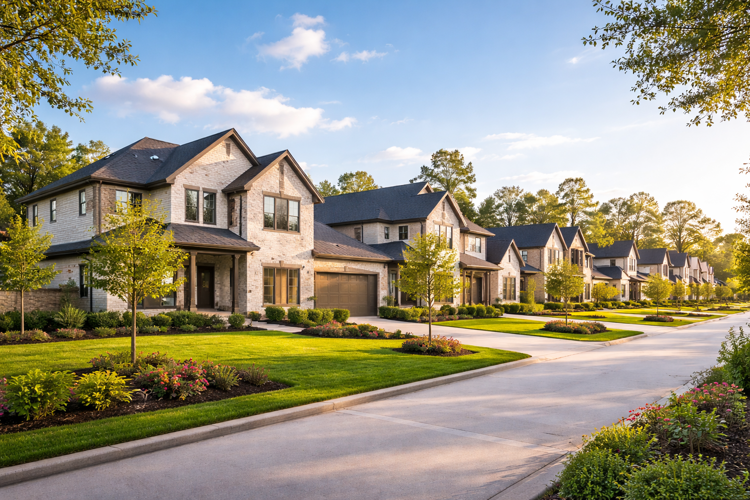 New suburban neighborhood on a bright day