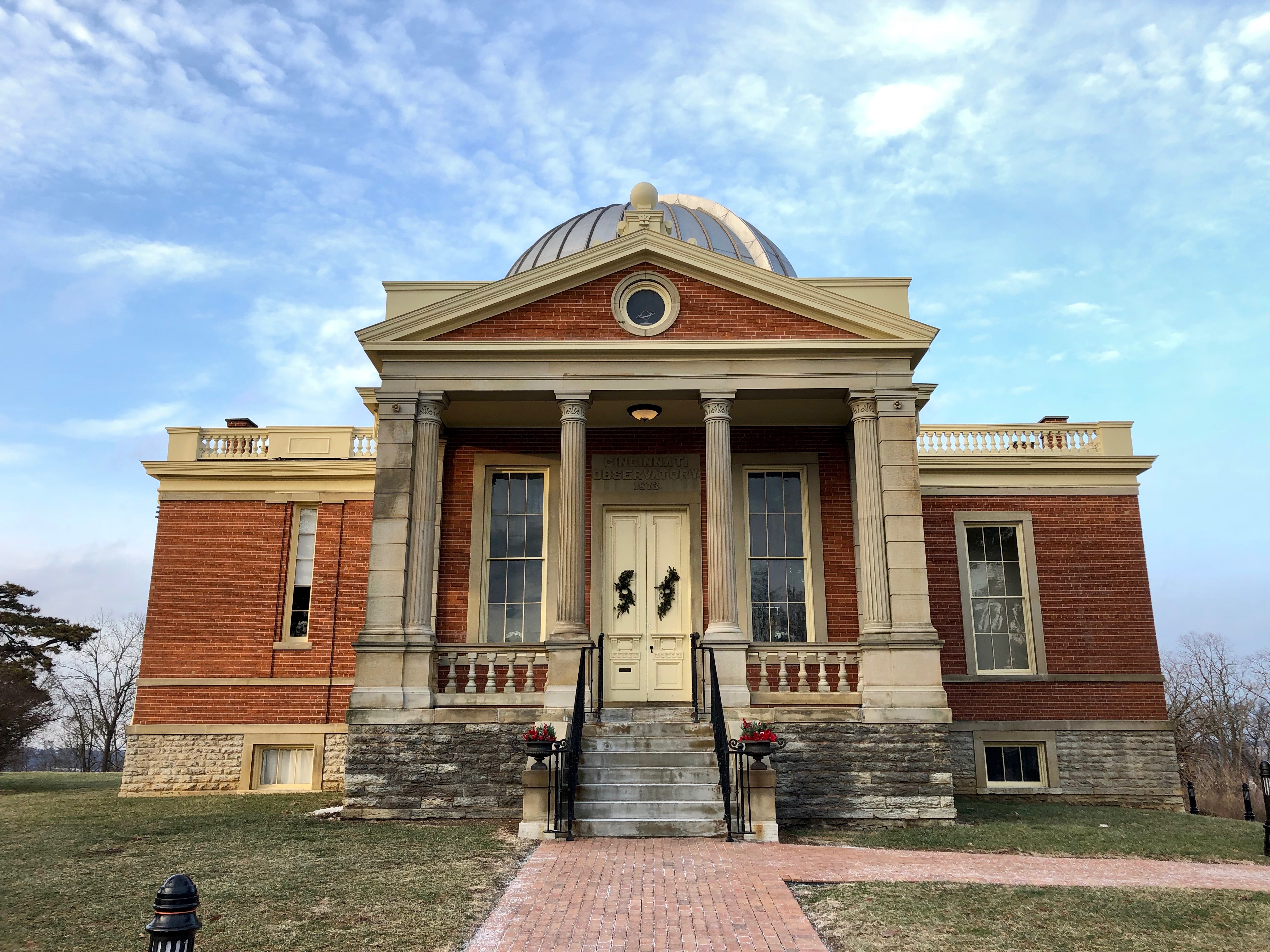 The Cincinnati Observatory with its historic columned entrance and dome