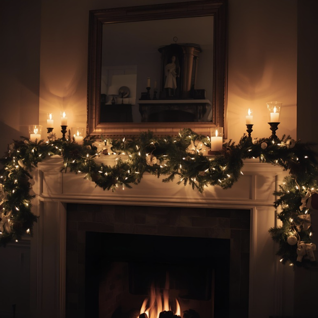 Glowing Fireplace Christmas Mantel