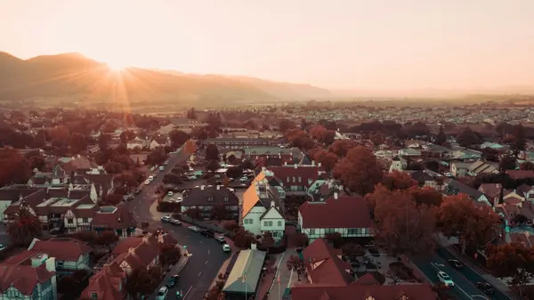 Solvang homes in the Santa Ynez Valley at sunset