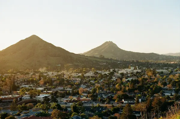 Tree-lined Central Coast neighborhoods below the mountains