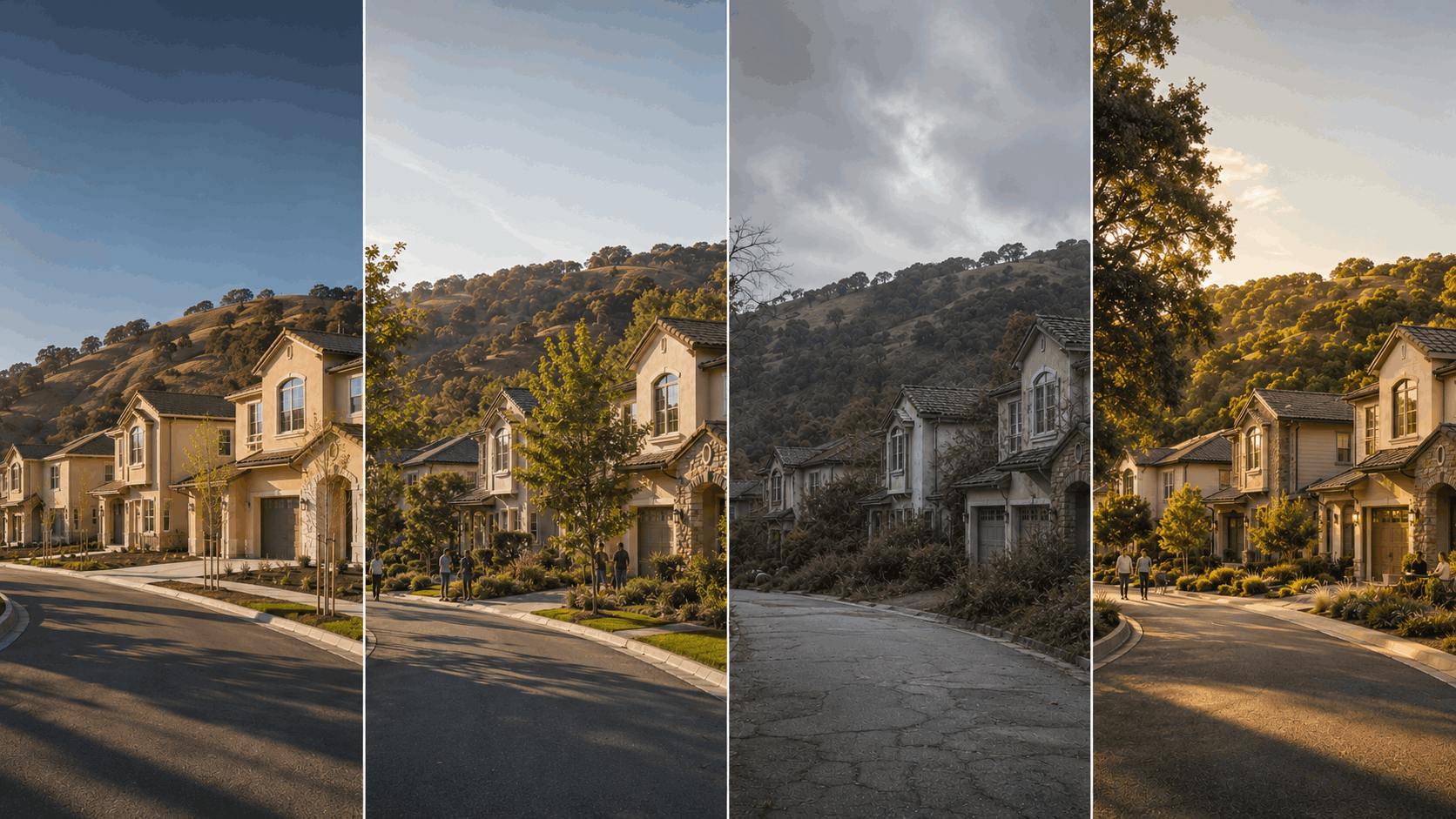 The four stages in the life cycle of a new subdivision, from construction through growth, decline risk and renewal