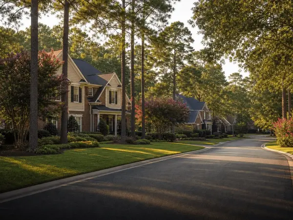 Northeast Columbia SC neighborhood street at golden hour