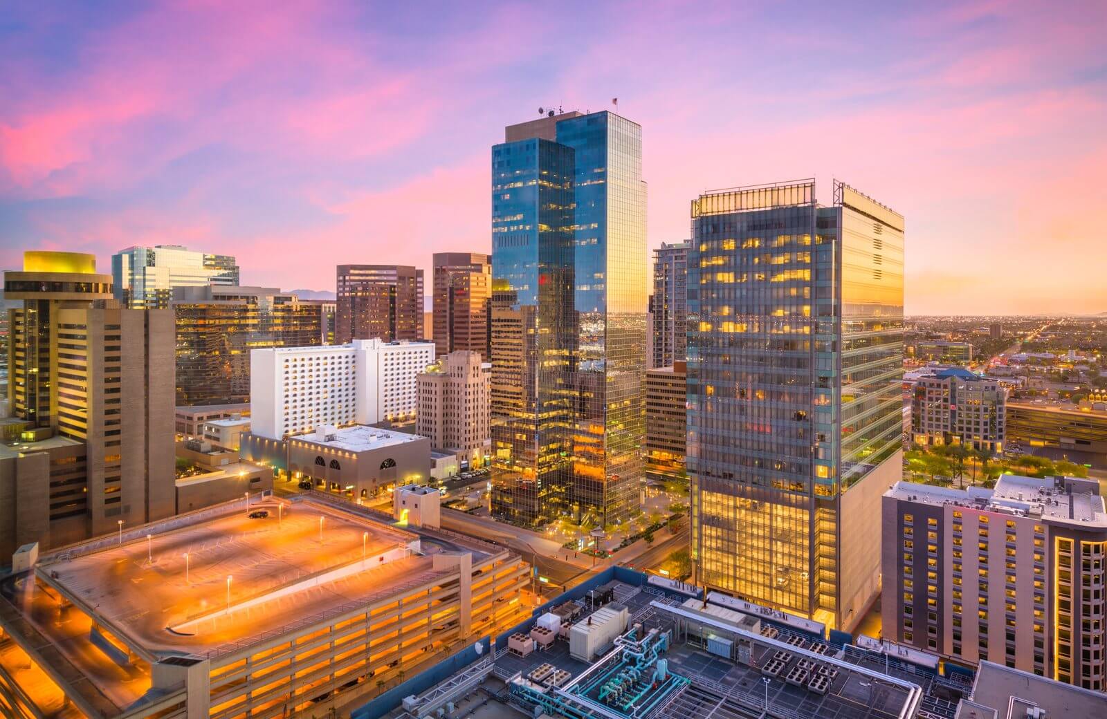 Downtown Phoenix skyline at dusk