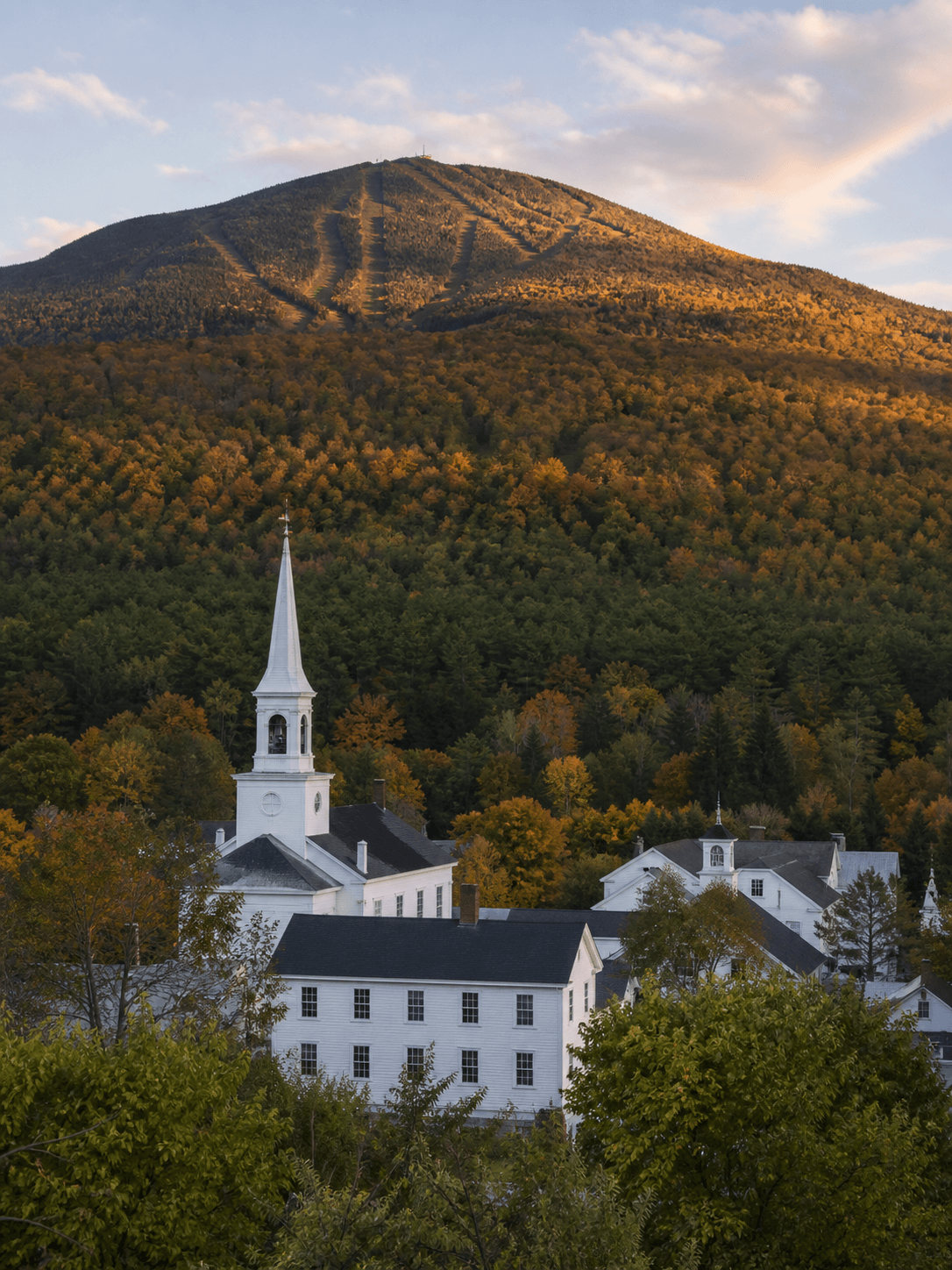 Village in the mountains of Western Maine near Bethel in early autumn