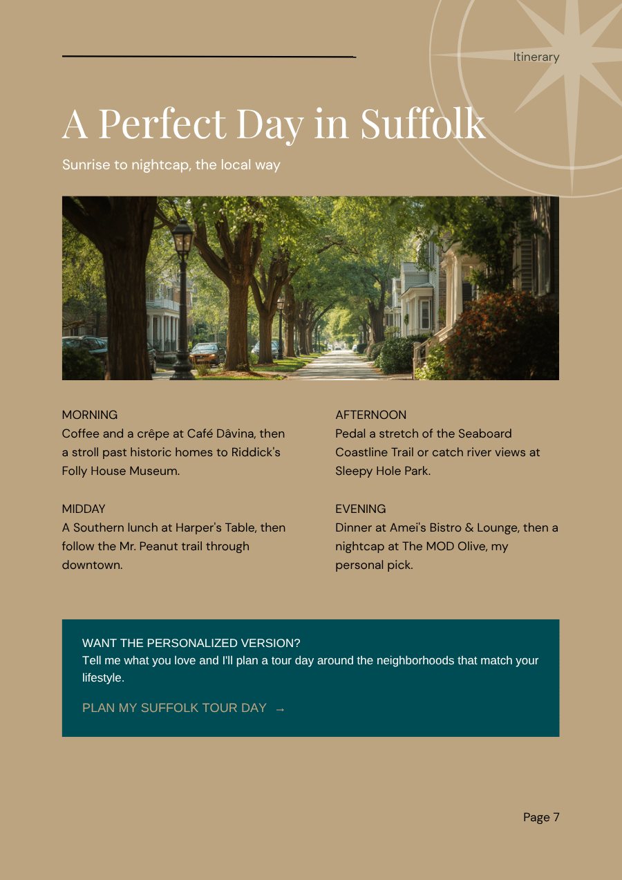 A Perfect Day itinerary page from the Suffolk city guide