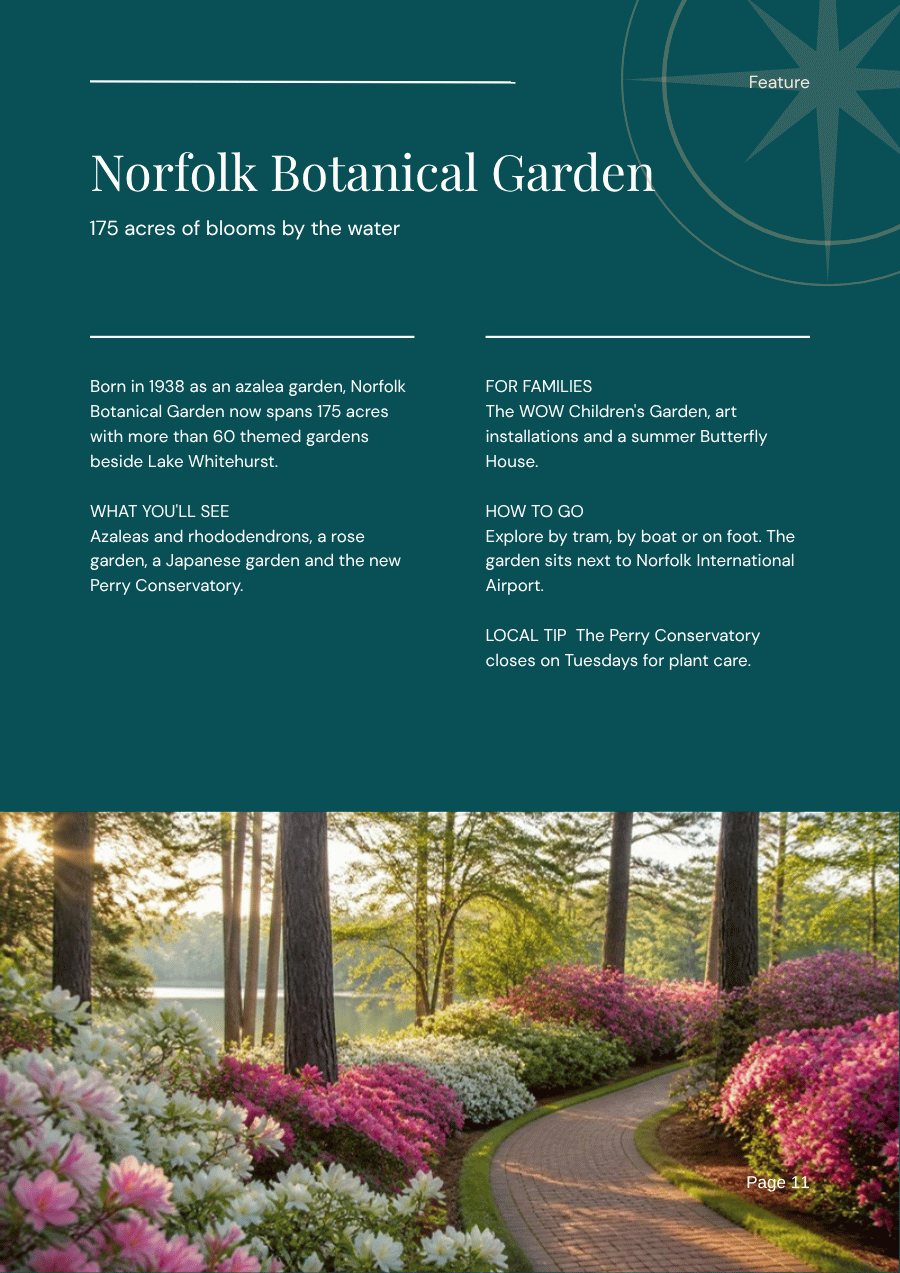 Norfolk Botanical Garden feature page from the Norfolk city guide