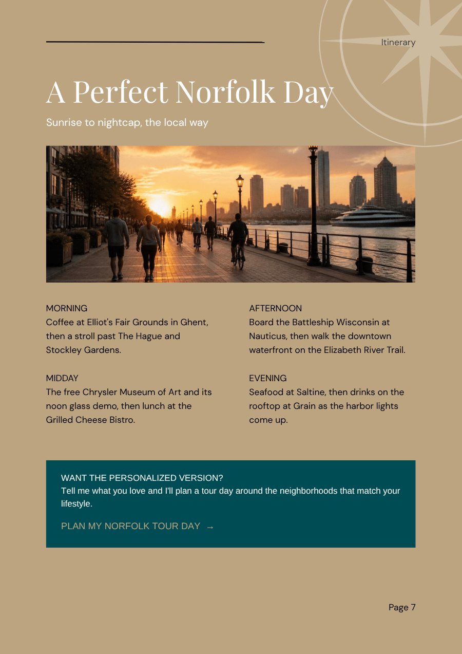 A Perfect Day itinerary page from the Norfolk city guide