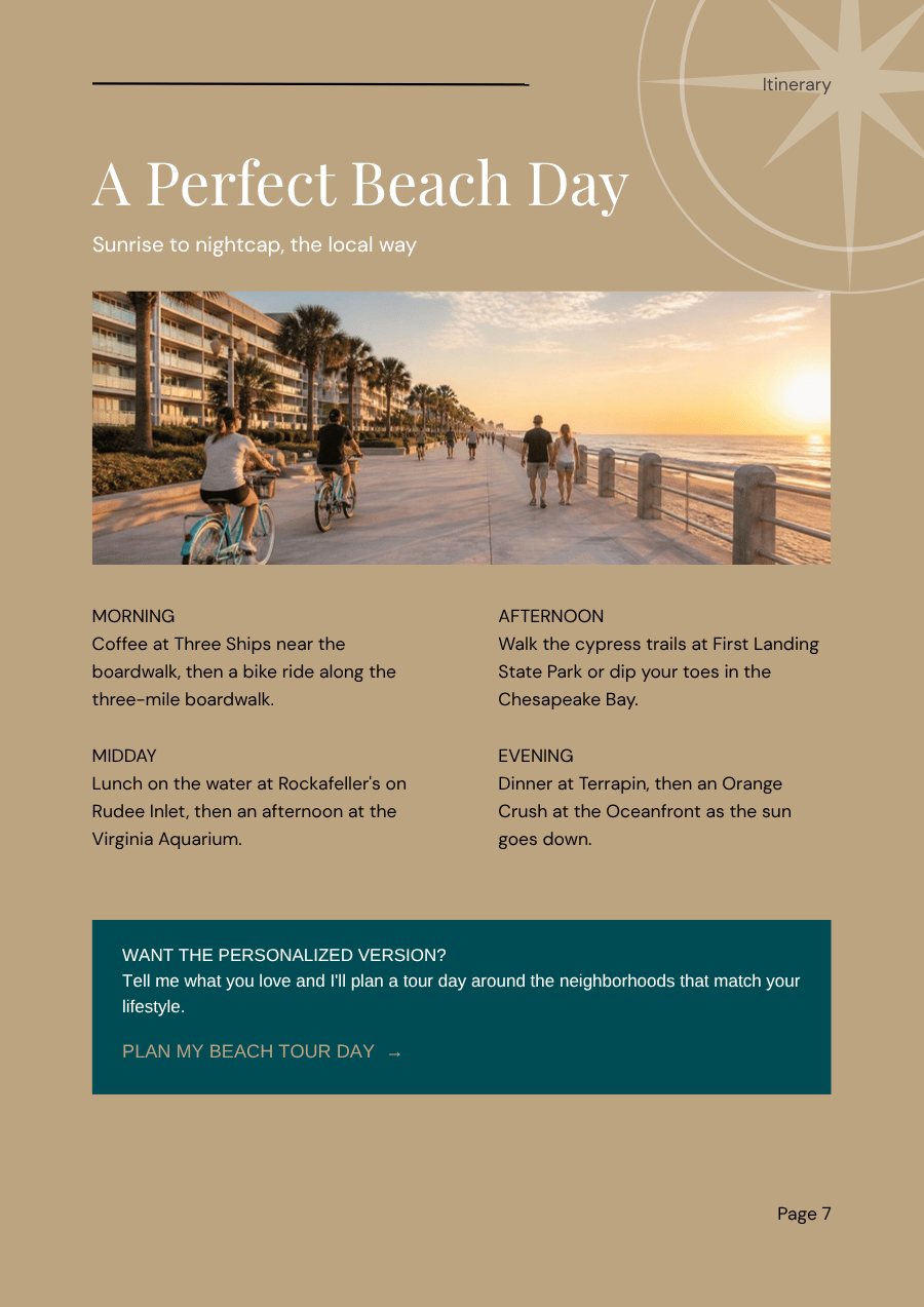 A Perfect Day itinerary page from the Virginia Beach city guide