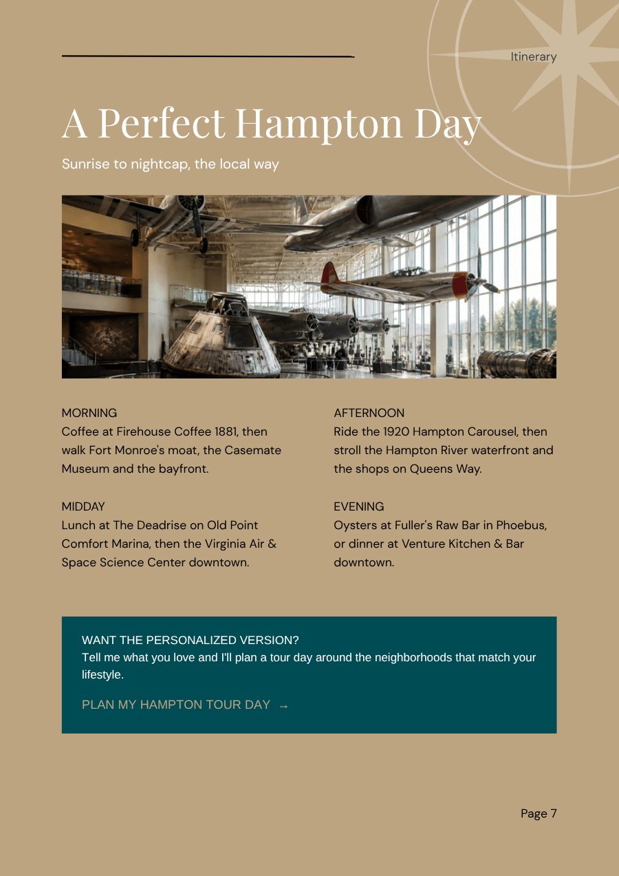 A Perfect Day itinerary page from the Hampton city guide