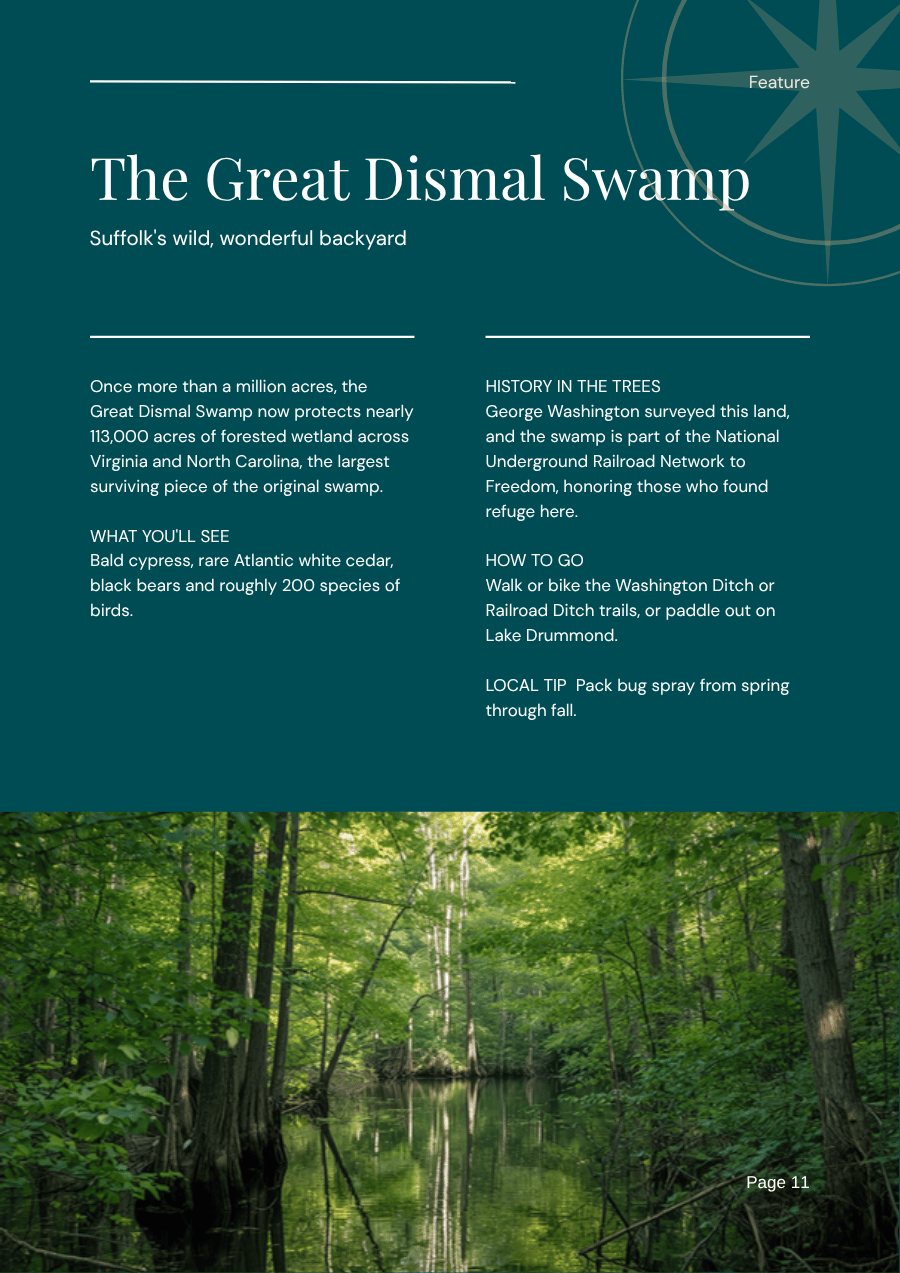 Great Dismal Swamp feature page from the Suffolk city guide