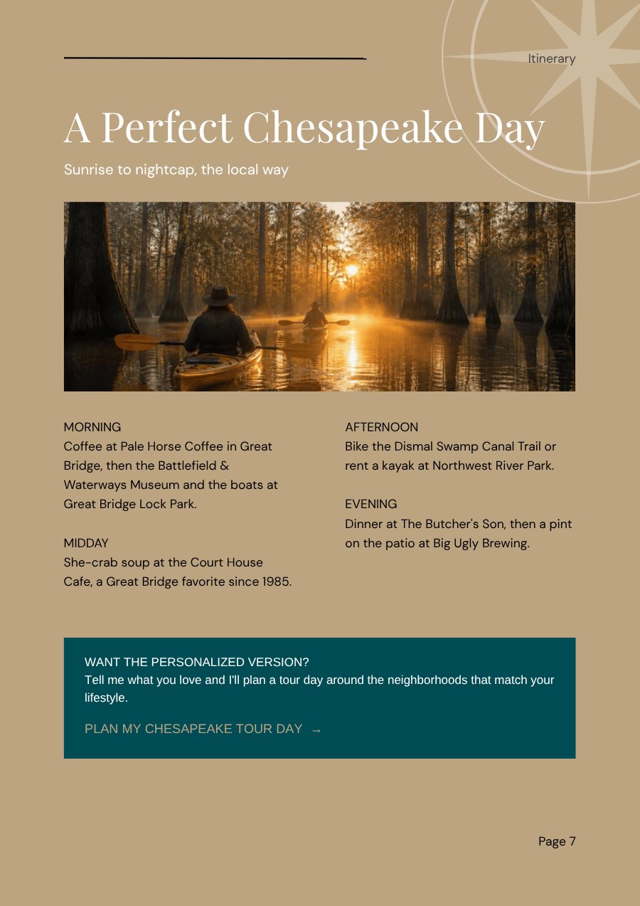 A Perfect Day itinerary page from the Chesapeake city guide
