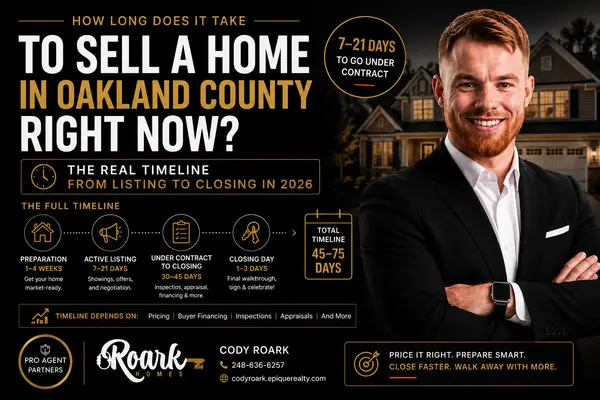 feature image of How Long Does It Take to Sell a Home in Oakland County Right Now? By Cody Roark | HomesbyRoark.com | Epique Realty