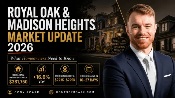 feature image of Royal Oak &amp; Madison Heights, MI Real Estate Market Update 2026 — What Homeowners Need to Know By Cody Roark | HomesbyRoark.com | Epique Realty